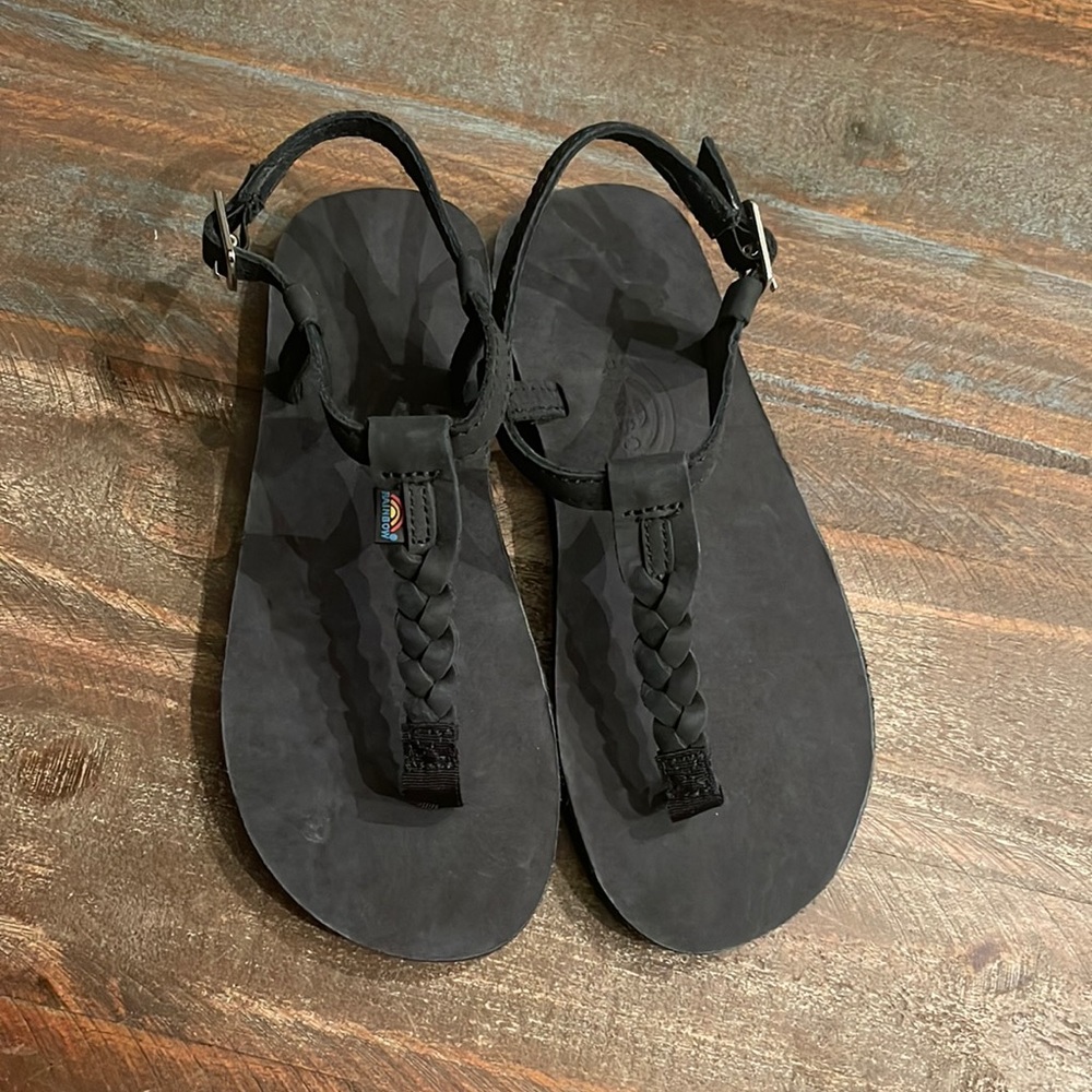 Rainbow BraidedT-Strap leather Sandals